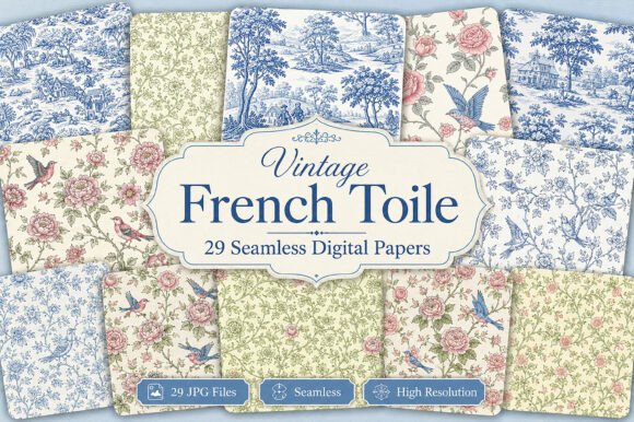 Download Vintage French Toile Digital Bundle - Vintage french Collection