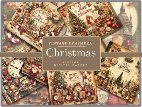 Download Vintage Ephemera Christmas Backgrounds - Vintage ephemera Collection