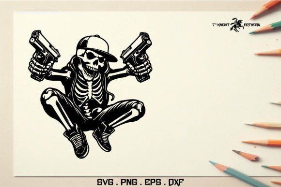 Download Hip-Hop Skeleton with Gun Svg - Gun Collection