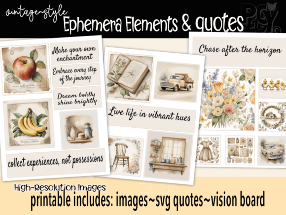 Download Vintage Ephemera Vision Board Set &amp; SVG - Vintage ephemera Collection