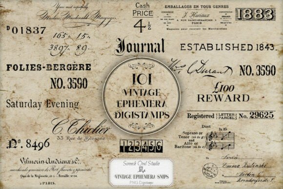 Download 101 VINTAGE EPHEMERA DIGISTAMPS - Vintage ephemera Collection