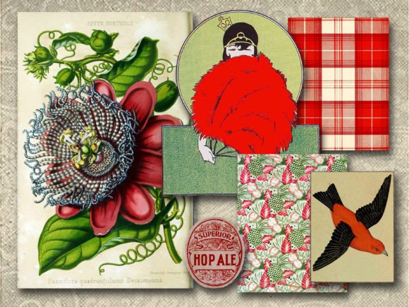 Download Red Vintage Ephemera Embellishments - Vintage ephemera Collection