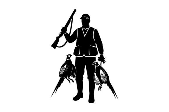 Download Hunter Holding Shotgun with Two Trained - Gun Collection