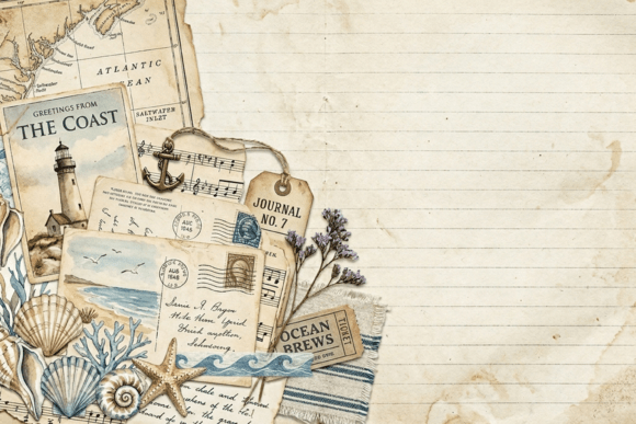 Download Vintage Blue Sewing Collage Journal Page - Page Collection