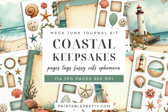 Download Coastal Junk Journal Kit 114 Pages - Page Collection